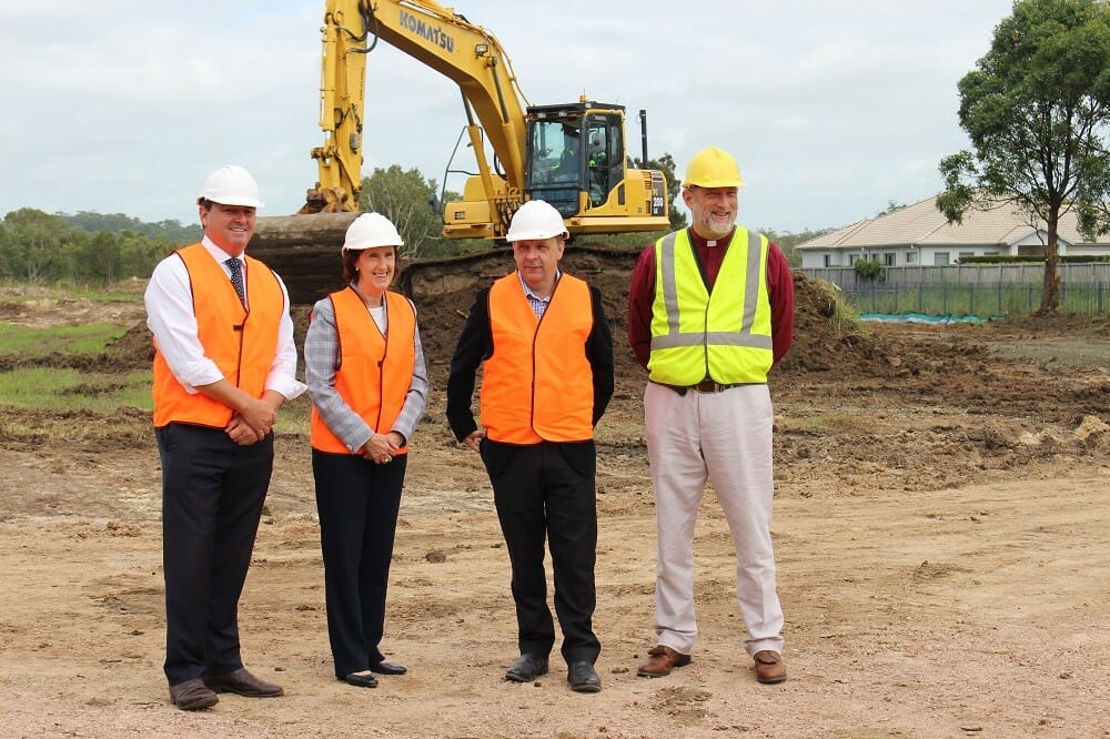 Federal Member for Cowper, Pat Conaghan MP and Member for Port Macquarie Leslie Williams MP, join St Agnes’ Catholic Parish CEO Adam Spencer and Parish Priest Fr Paul Gooley to announce the commencement of construction works for the Emmaus Memory Support Village.